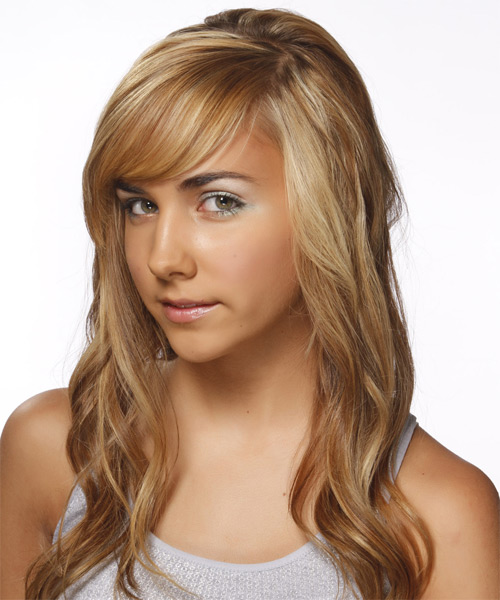 Wavy   Light Blonde with Side Swept Bangs - side on view
