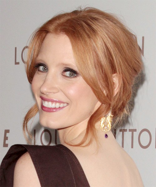 Jessica Chastain Long Curly   Orange   Updo - side on view