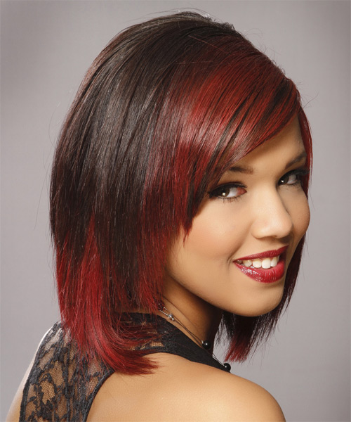 Medium Straight Formal Bob Hairstyle - Black Burgundy Hair 