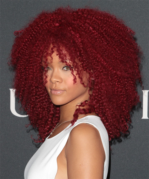 Rihanna Medium Curly    Red   Hairstyle   - Side on View