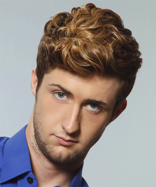  Short Wavy    Brunette and Dark Blonde Two-Tone   Hairstyle  for Men - Side on View