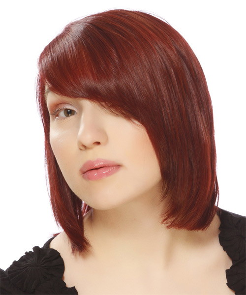 Straight    Red with Side Swept Bangs - side on view