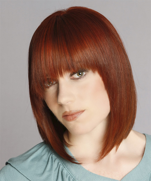 Medium Straight   Ginger  Hairstyle with Asymmetrical Bangs - side on view