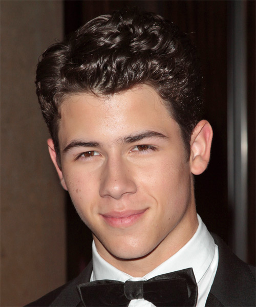 Nick Jonas Short Wavy Dark Brunette Hairstyle