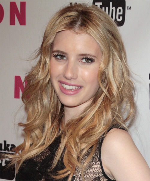 Emma Roberts Long Wavy    Champagne Blonde - side on view
