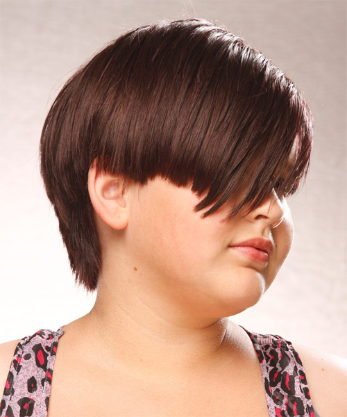 Short Straight   Chocolate   Hairstyle with Side Swept Bangs  - Side on View