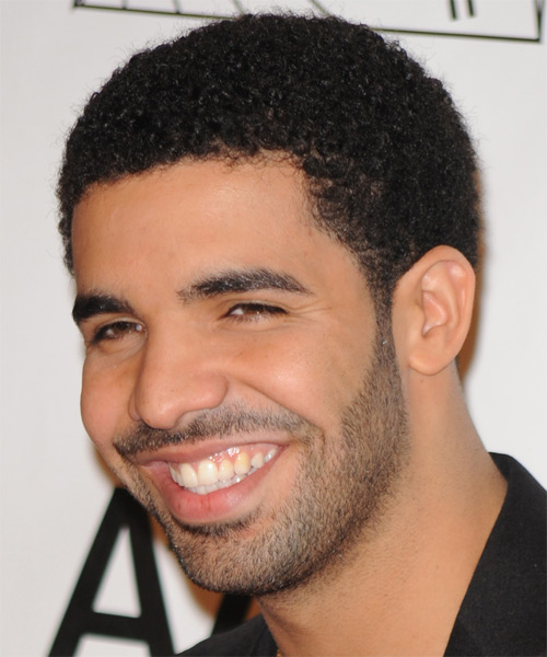 Drake Short Curly   Black  Afro  Hairstyle   - Side on View