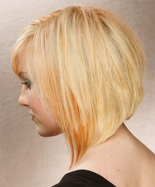 Straight   Light Honey Blonde with Side Swept Bangs  and Light Blonde Highlights - side on view