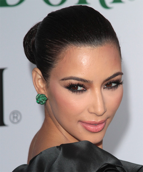 Kim Kardashian Formal Long Curly Updo Hairstyle - Black 