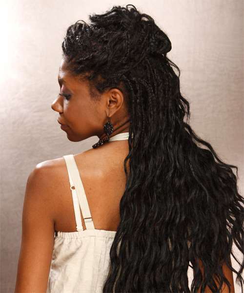 Long Black Curly Hairdo With Braided Extensions