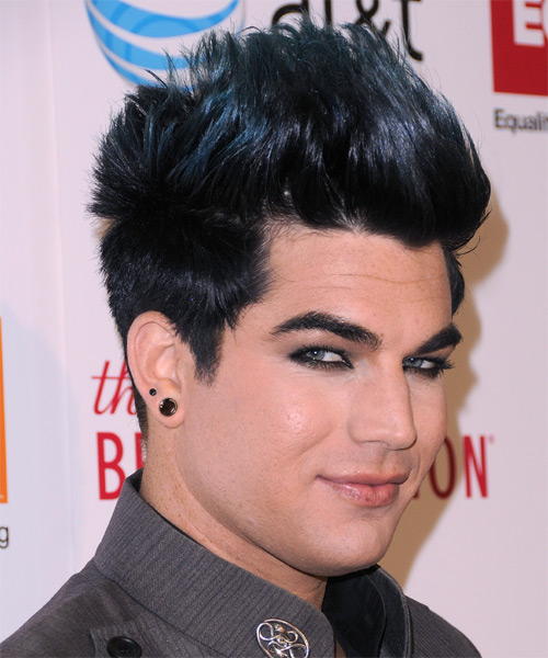  Adam Lambert  Short Straight   Black Ash  Emo    with Blue Highlights - side on view