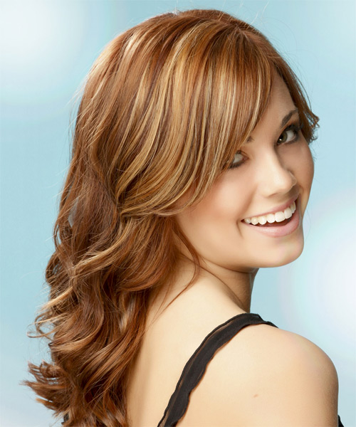 Wavy    Copper Red   with Light Blonde Highlights - side on view