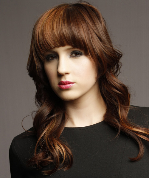 Long Glossy  Waves With Blunt Cut Bangs - side on view