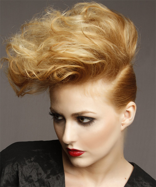  Short Wavy   Dark Golden Blonde Emo  Hairstyle   with Light Blonde Highlights - Side on View