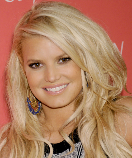 Jessica Simpson Long Straight   Light Golden Blonde     with Light Blonde Highlights - side on view