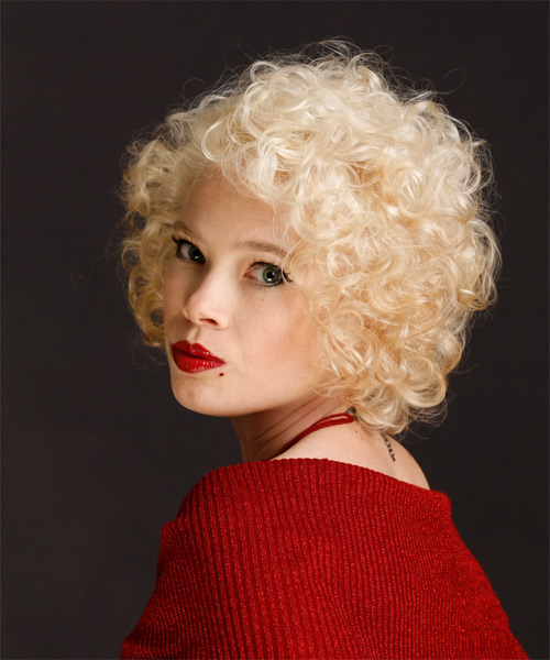  Face-Framing Platinum Hairstyle With Curls - side on view