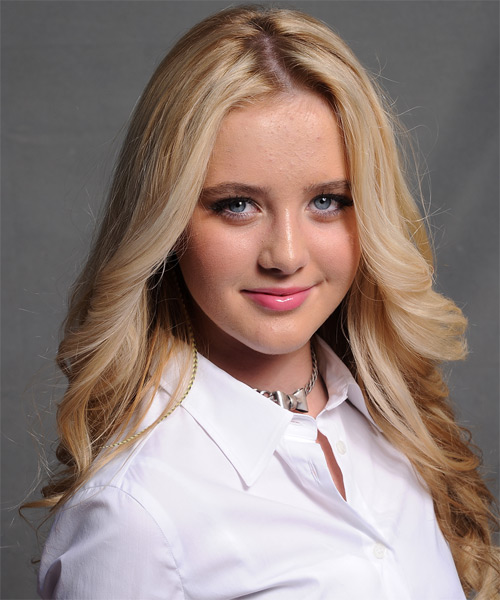 Kathryn Newton Long Wavy    Honey Blonde     with Light Blonde Highlights - side on view