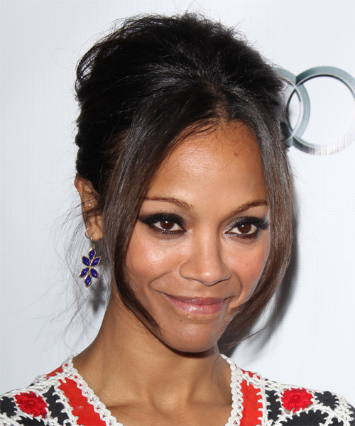 Zoe Saldana Long Straight   Dark Brunette  Updo - side on view