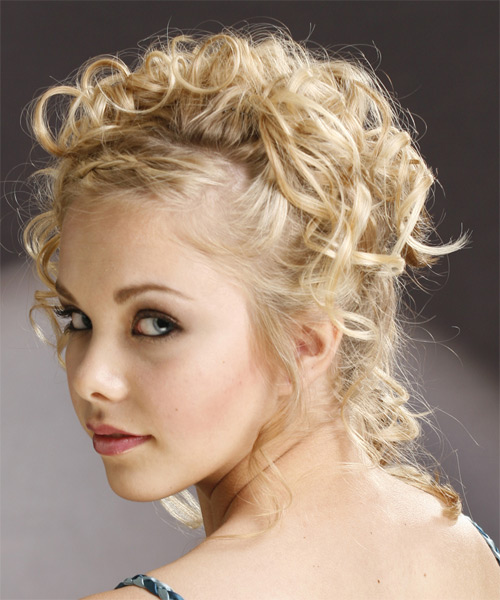   Long Curly   Light Honey Blonde  Updo    - Side on View