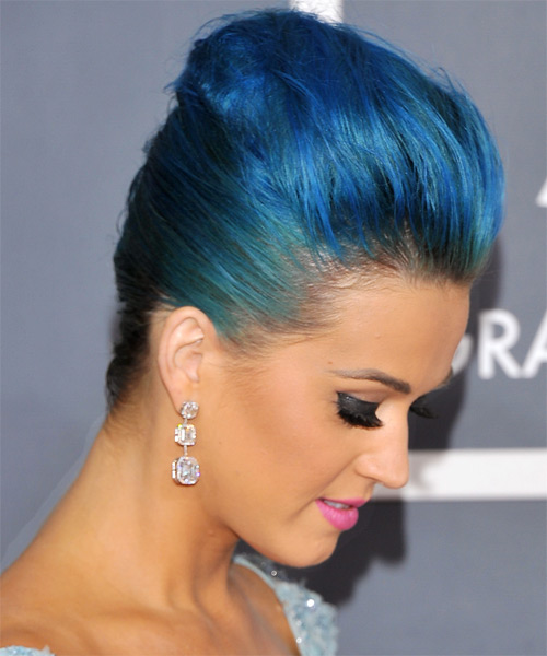 Katy Perry  Medium Straight   Blue Bright  Emo Updo    - Side on View