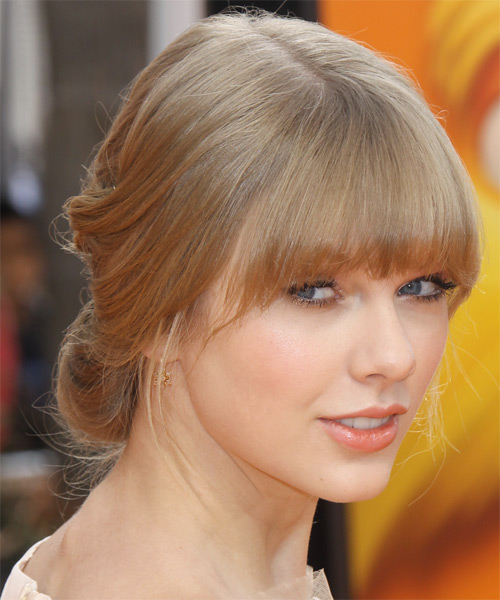 Taylor Swift Long Straight Dark Blonde Updo with Blunt Cut 