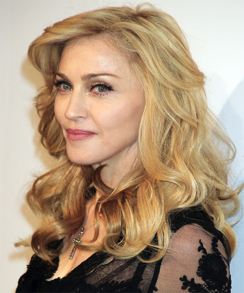 Madonna Long Wavy   Light Golden Blonde   Hairstyle   with Light Blonde Highlights - side on view