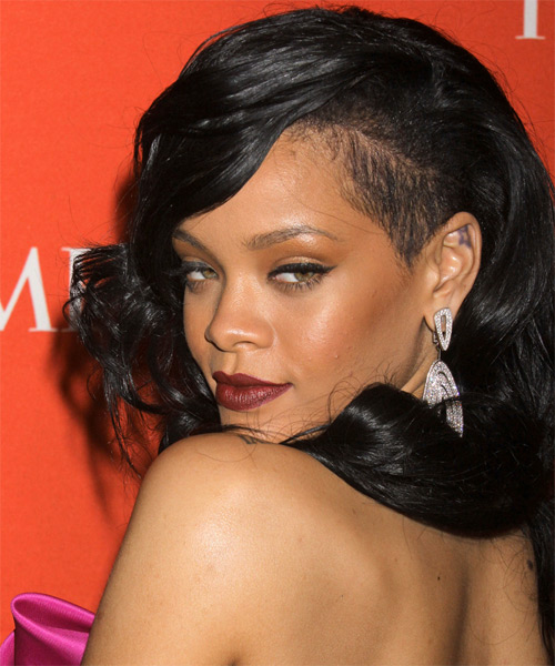 Rihanna Long Glamorous Black Waves - side on view