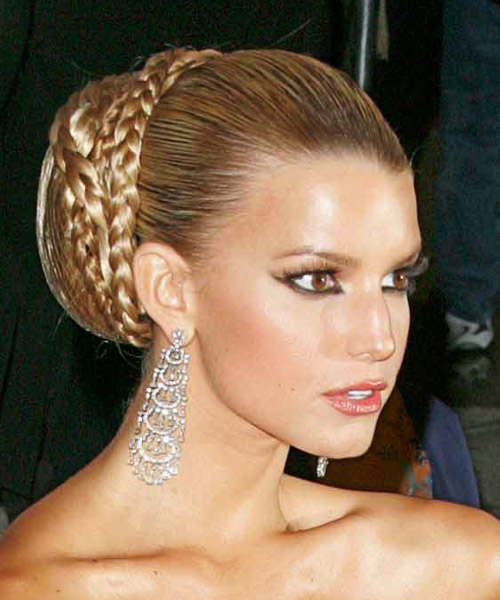 Jessica Simpson  Long Straight   Light Brunette  Updo Hairstyle - side on view