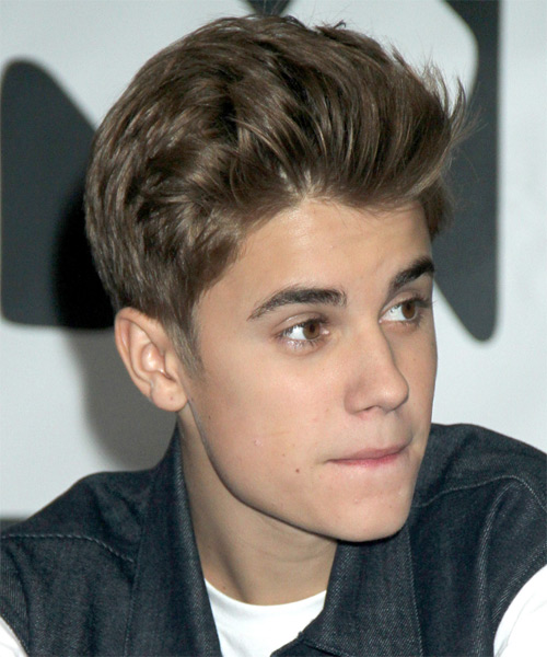 Justin Bieber Short Straight    Chocolate Brunette   Hairstyle   - Side on View