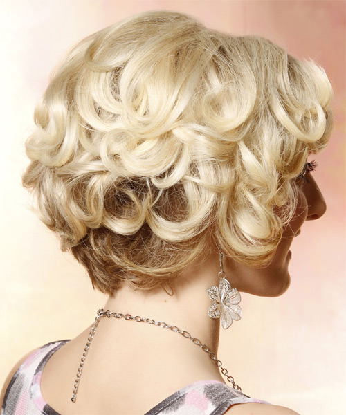 Short Curly Layered Light Golden Blonde Bob Haircut With Side