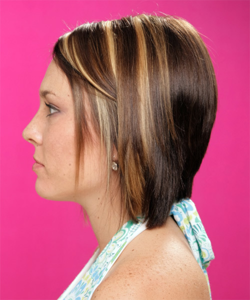 Straight   Dark Brunette and  Blonde Two-Tone - side on view