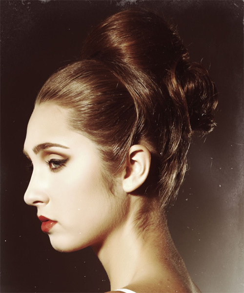 Sleek Chestnut Brown Updo With Formal Bun - side on view