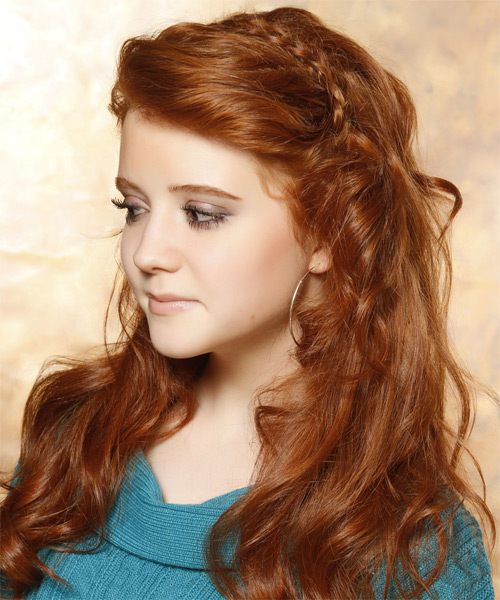  Long Wavy    Ginger Red   Hairstyle   - Side on View