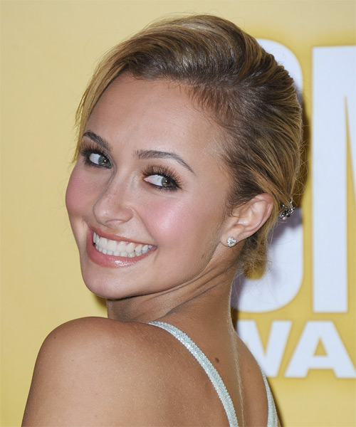 Hayden Panettiere Long Straight    Golden Blonde  Updo   with Light Blonde Highlights - side on view