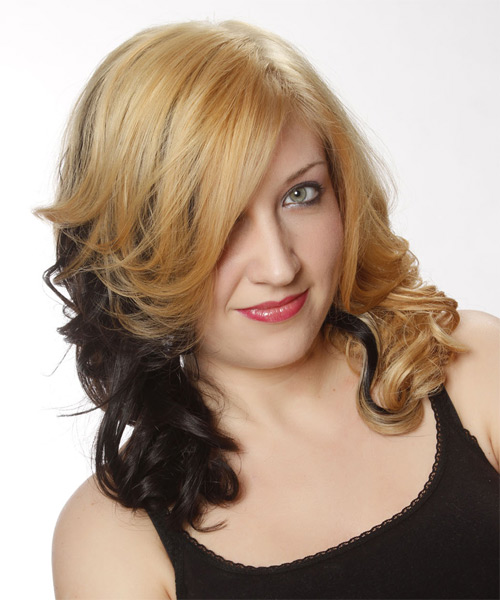  Two-Tone Golden Blonde And Dark Brunette Waves - side on view