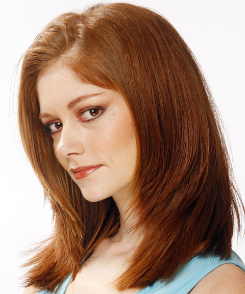  Face-Framing Auburn Brown Straight Hairstyle - side on view