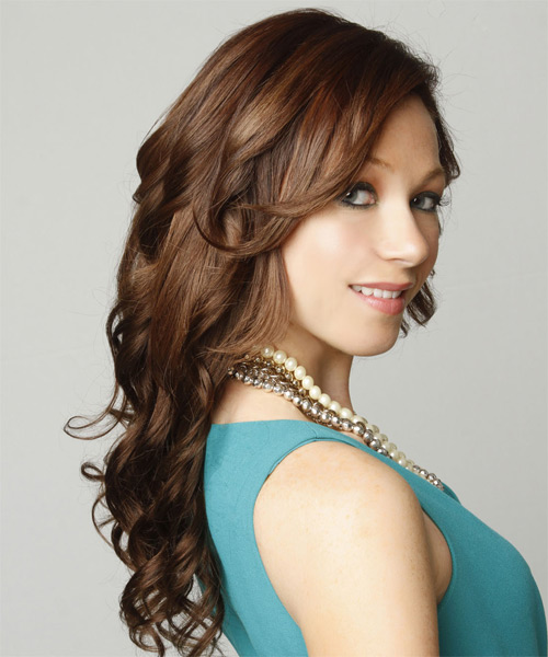  Long Curly    Chocolate Brunette   Hairstyle   - Side on View