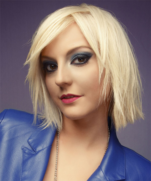  Platinum Blonde Straight Textured Hairstyle - side on view