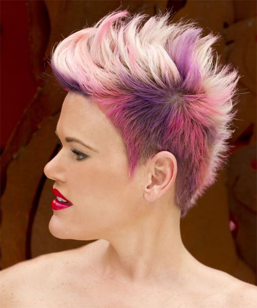 Short Pink  Multi-Colored Mohawk - side on view