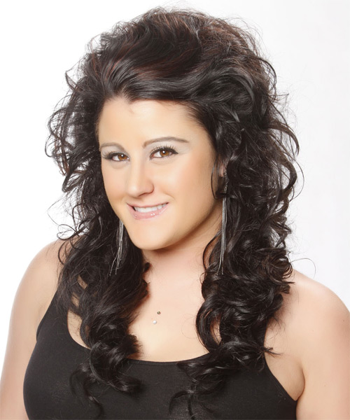 Long Black Curls With Red Highlights - side on view