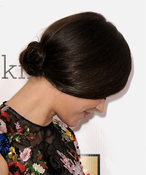 Marion Cotillard Long Straight    Chocolate Brunette  Updo - side on view