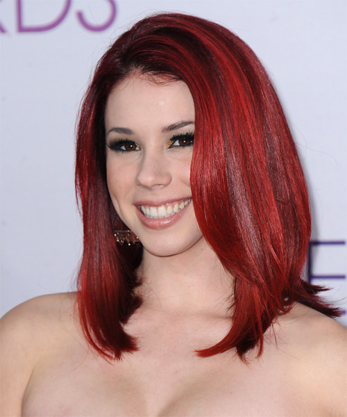 Jillian Rose Reed Medium Straight    Red Emo  Hairstyle   - Side on View
