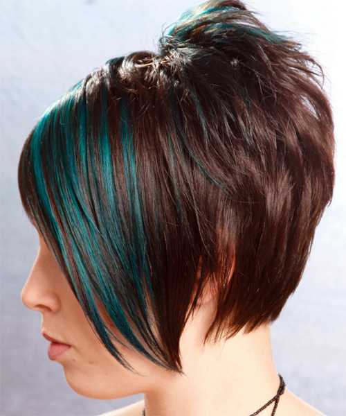  Face-Framing Hairstyle With Blue Highlights - side on view