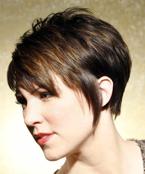 Short Sleek And Textured Dark Ash Brunette Hairstyle - side on view