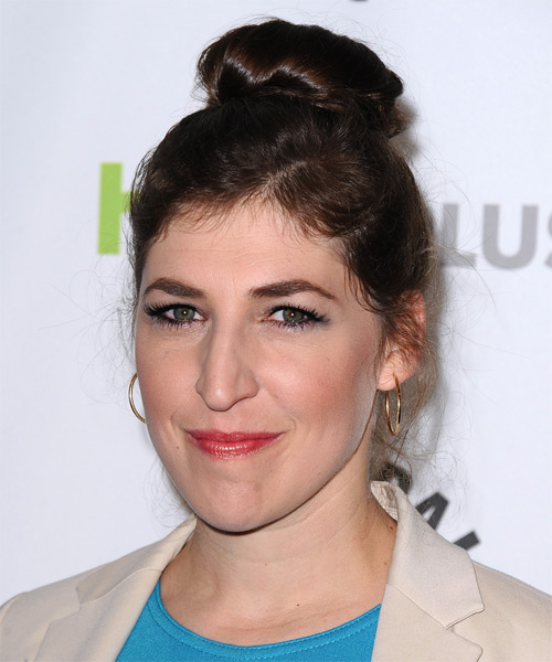 Mayim Bialik Long Straight   Dark Brunette  Updo - side on view