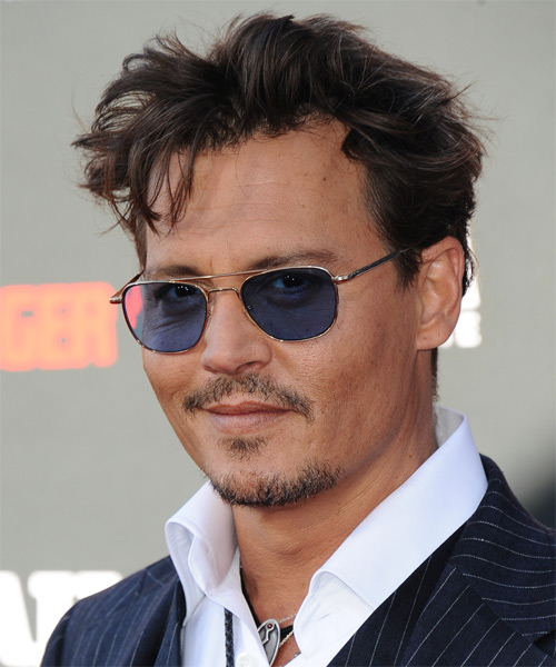 Johnny Depp Short Straight   Dark Brunette   Hairstyle - side on view