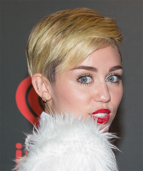 Miley Cyrus Short Straight    Golden Blonde Undercut - side on view