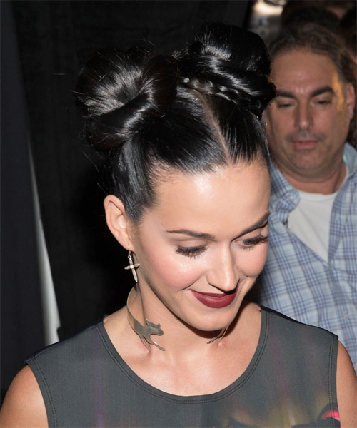 Katy Perry Long Straight    Updo    - Side on View