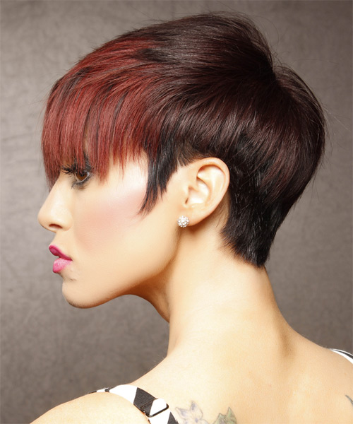 Short Sleek  with Layered Bangs - side on view