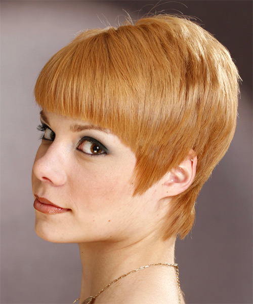 Softly Layered  With Thick Bangs - side on view